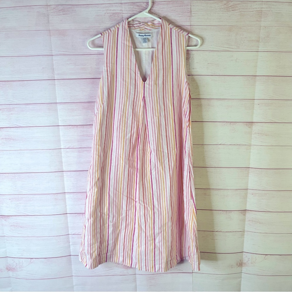 Tommy Bahama 100%‎ Linen V-Neck Striped Pocket Dress Size Small